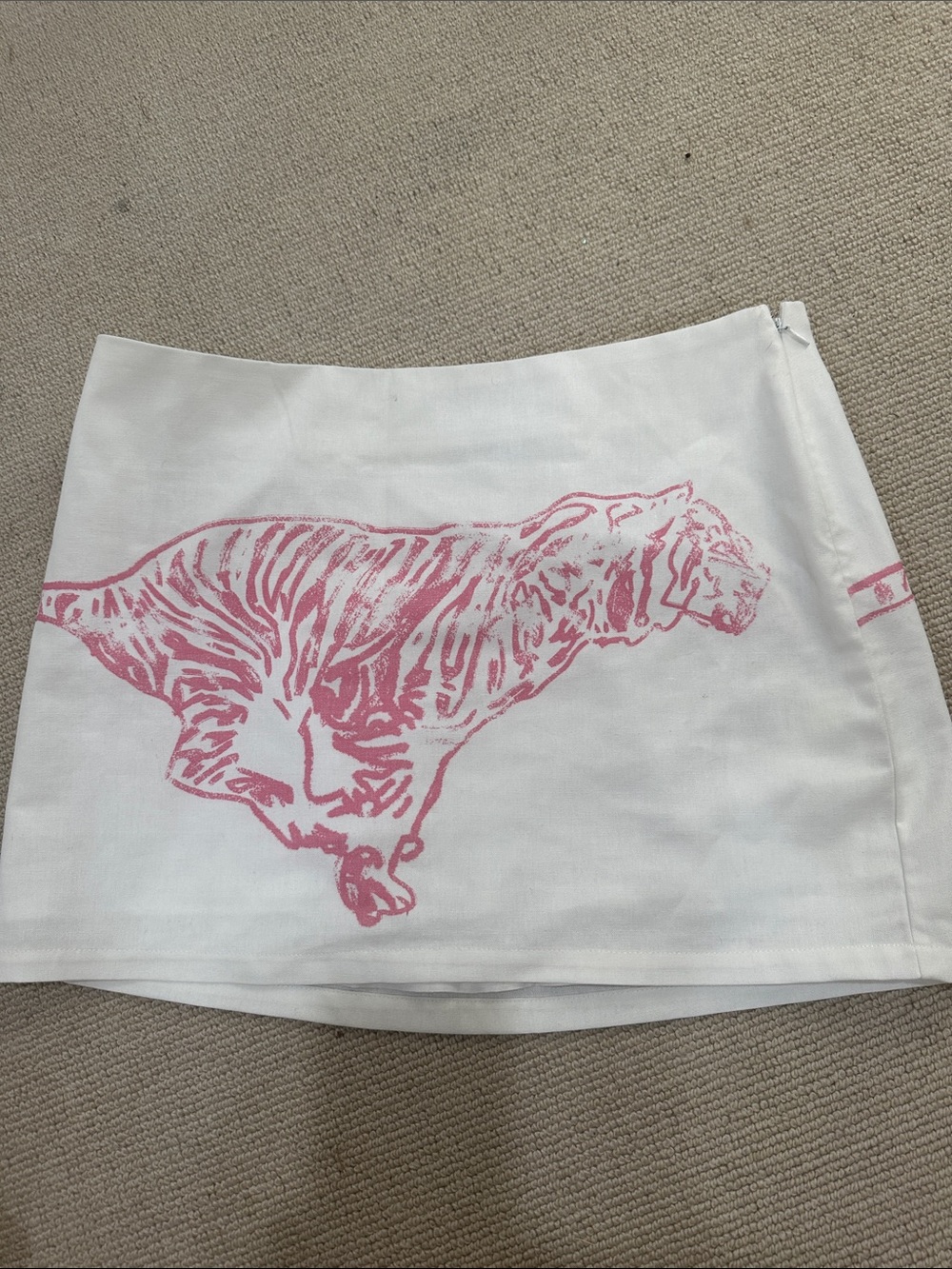 White Mini Skirt with Pink Tiger Motif